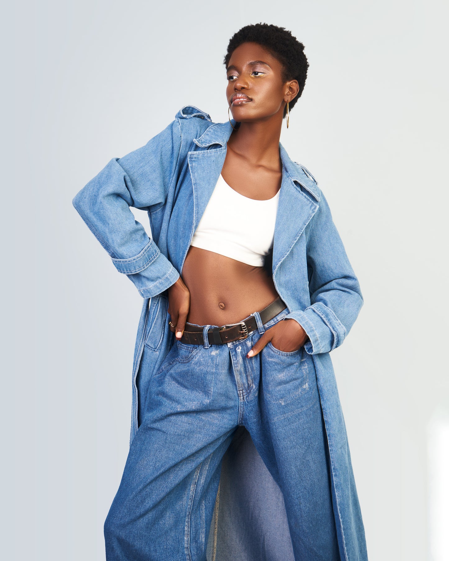 Oversized Denim Trench Jacket