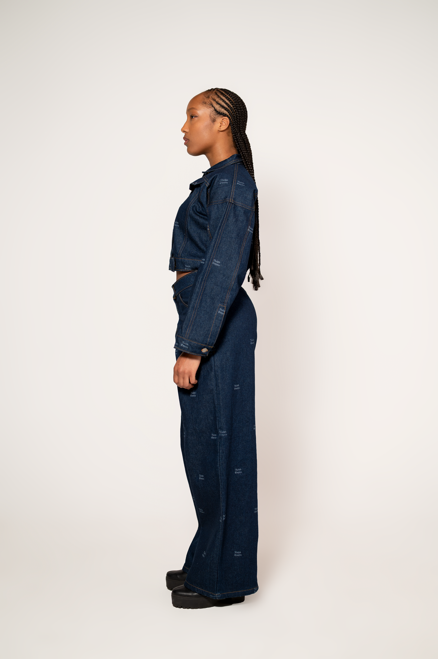 Blueprint Denim Set - Cropped Jacket & high waist wide-leg Pants