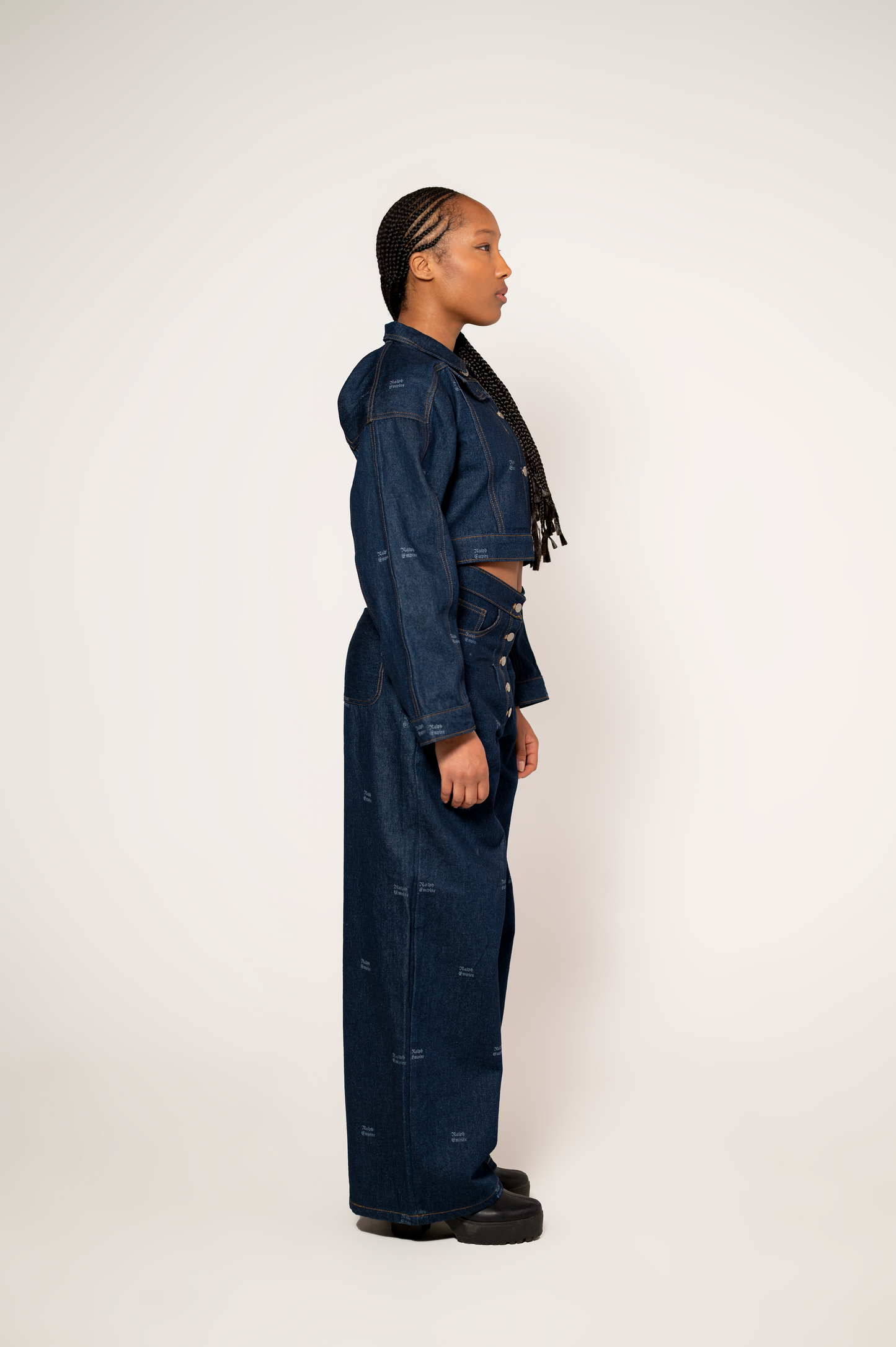Blueprint Denim Set - High waist wide-leg Pants