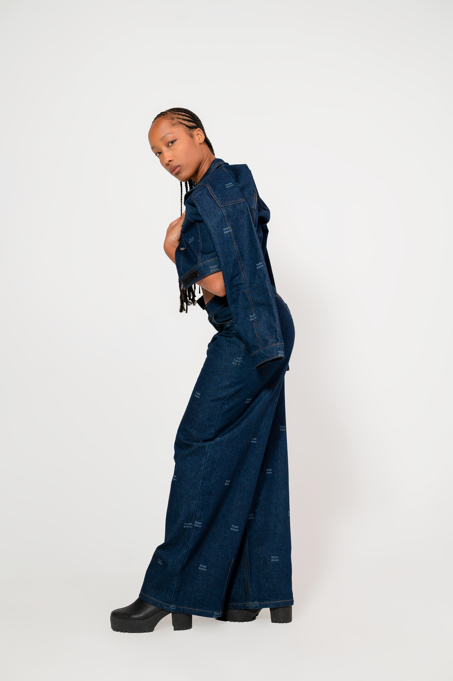 Blueprint Denim Set - High waist wide-leg Pants