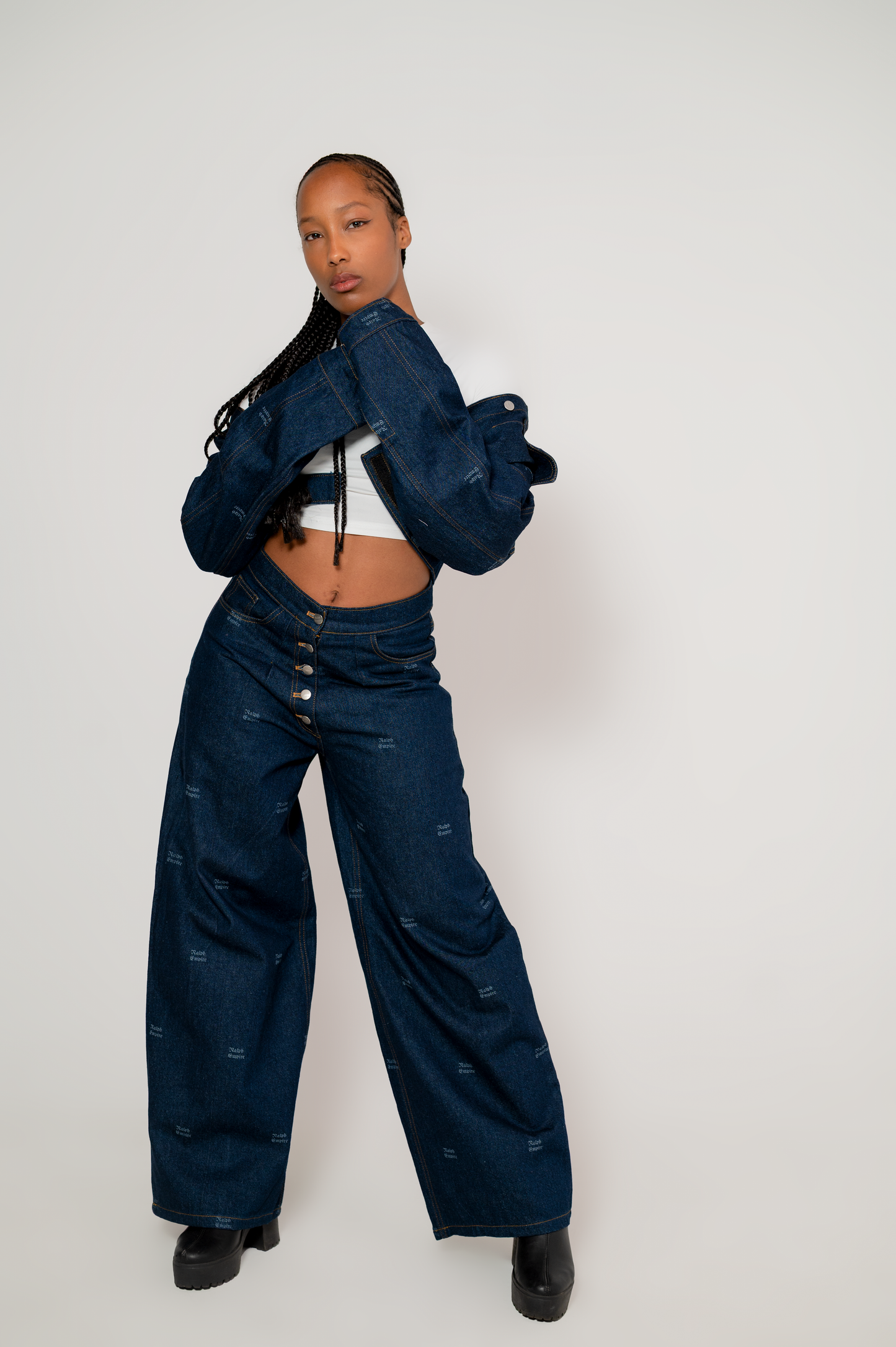 Blueprint Denim Set - High waist wide-leg Pants