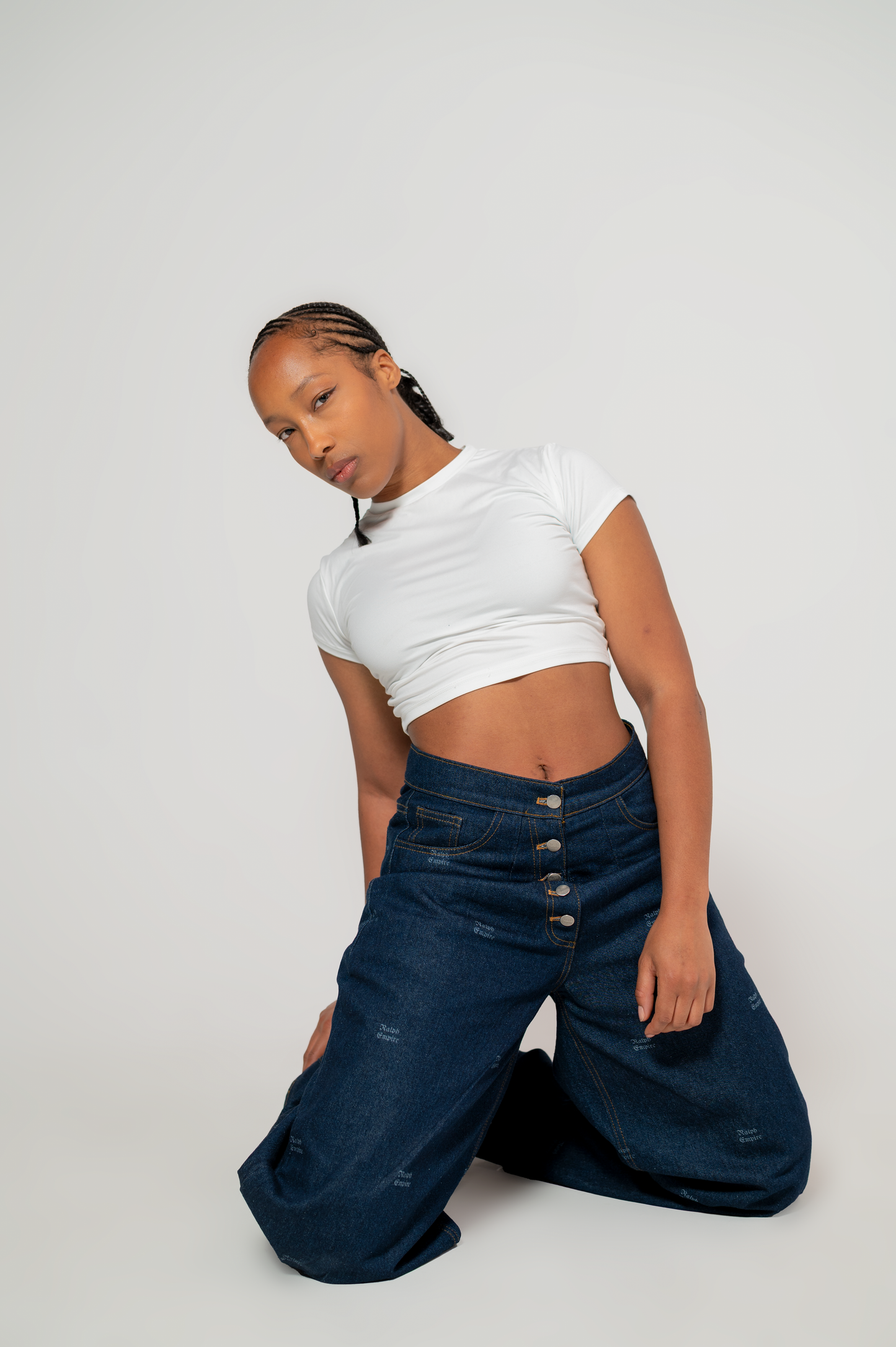 Blueprint Denim Set - High waist wide-leg Pants