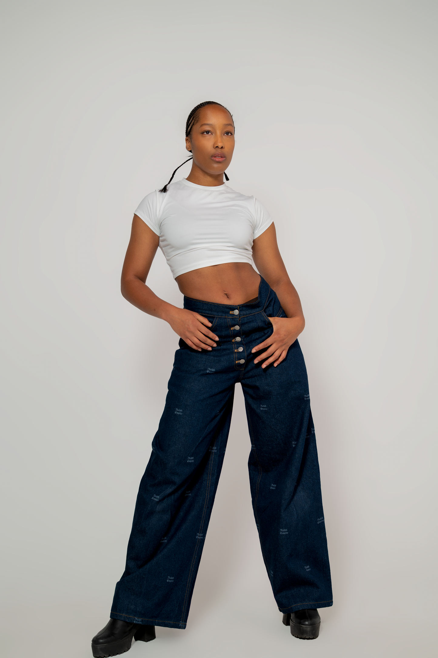 Blueprint Denim Set - High waist wide-leg Pants