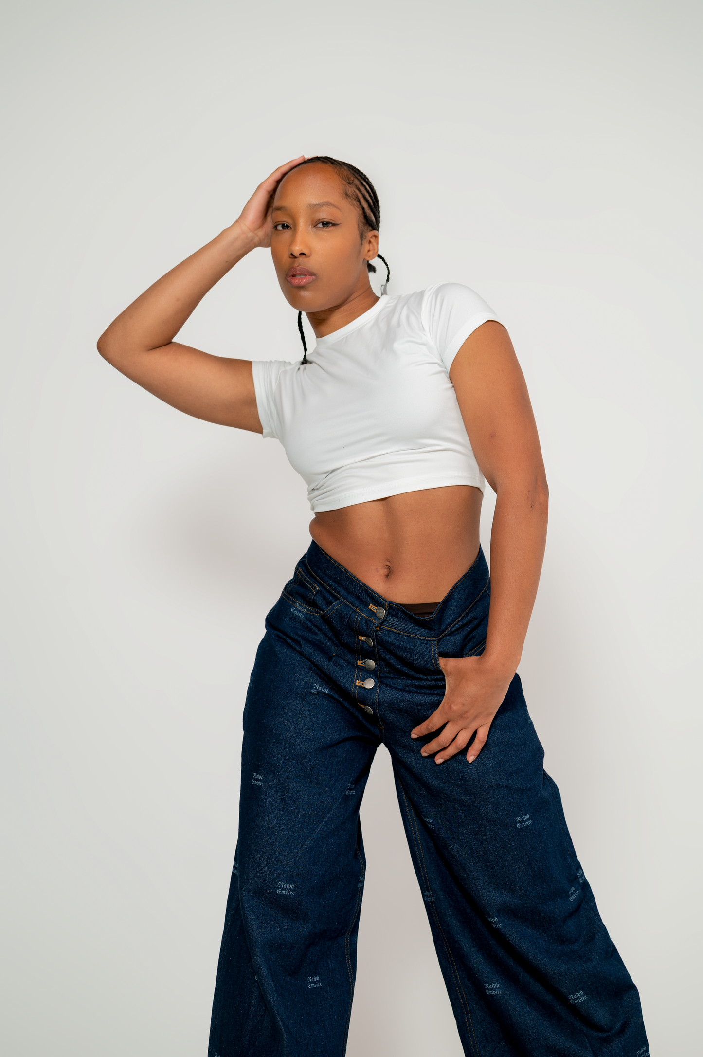 Blueprint Denim Set - High waist wide-leg Pants