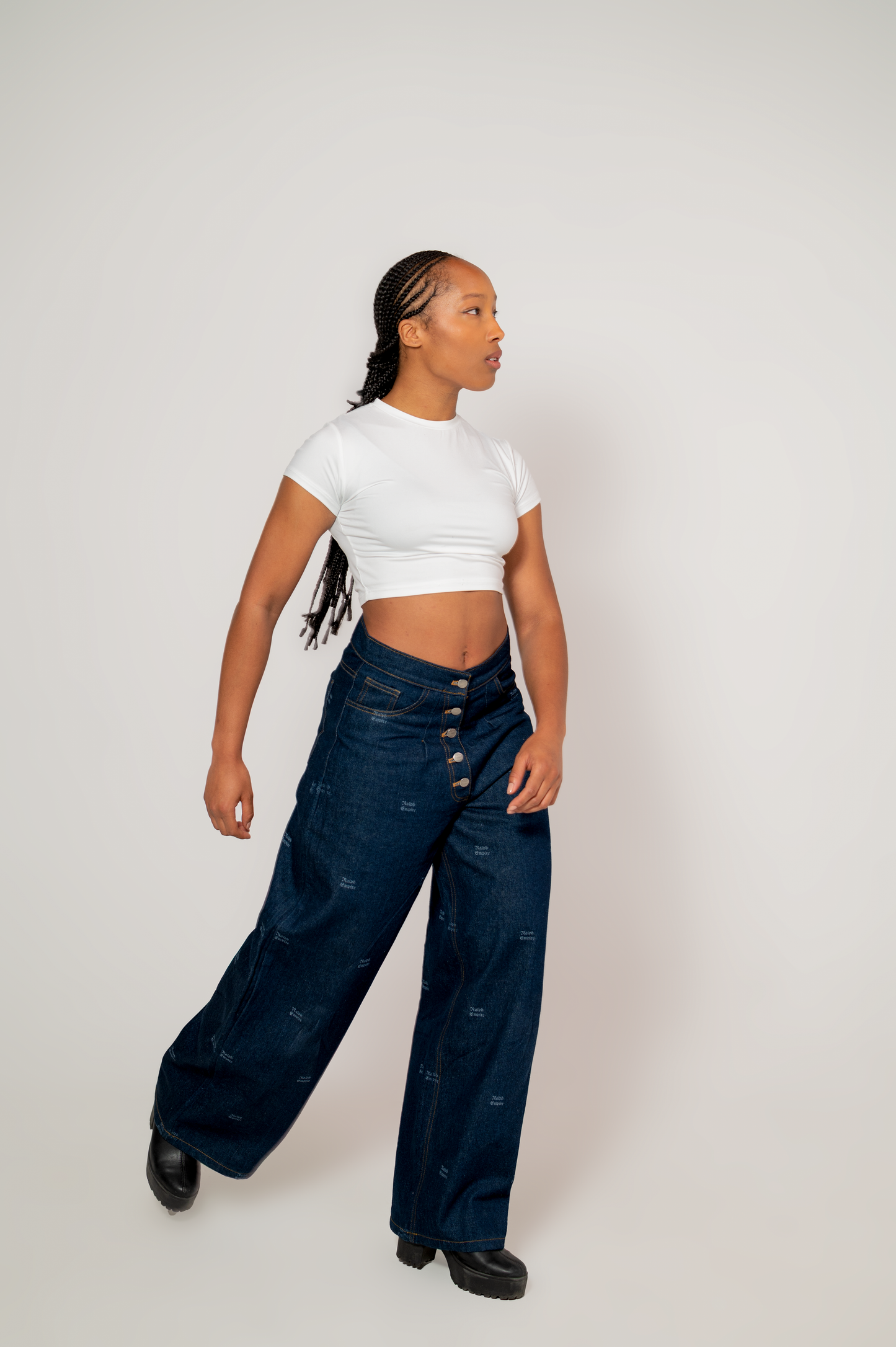 Blueprint Denim Set - High waist wide-leg Pants