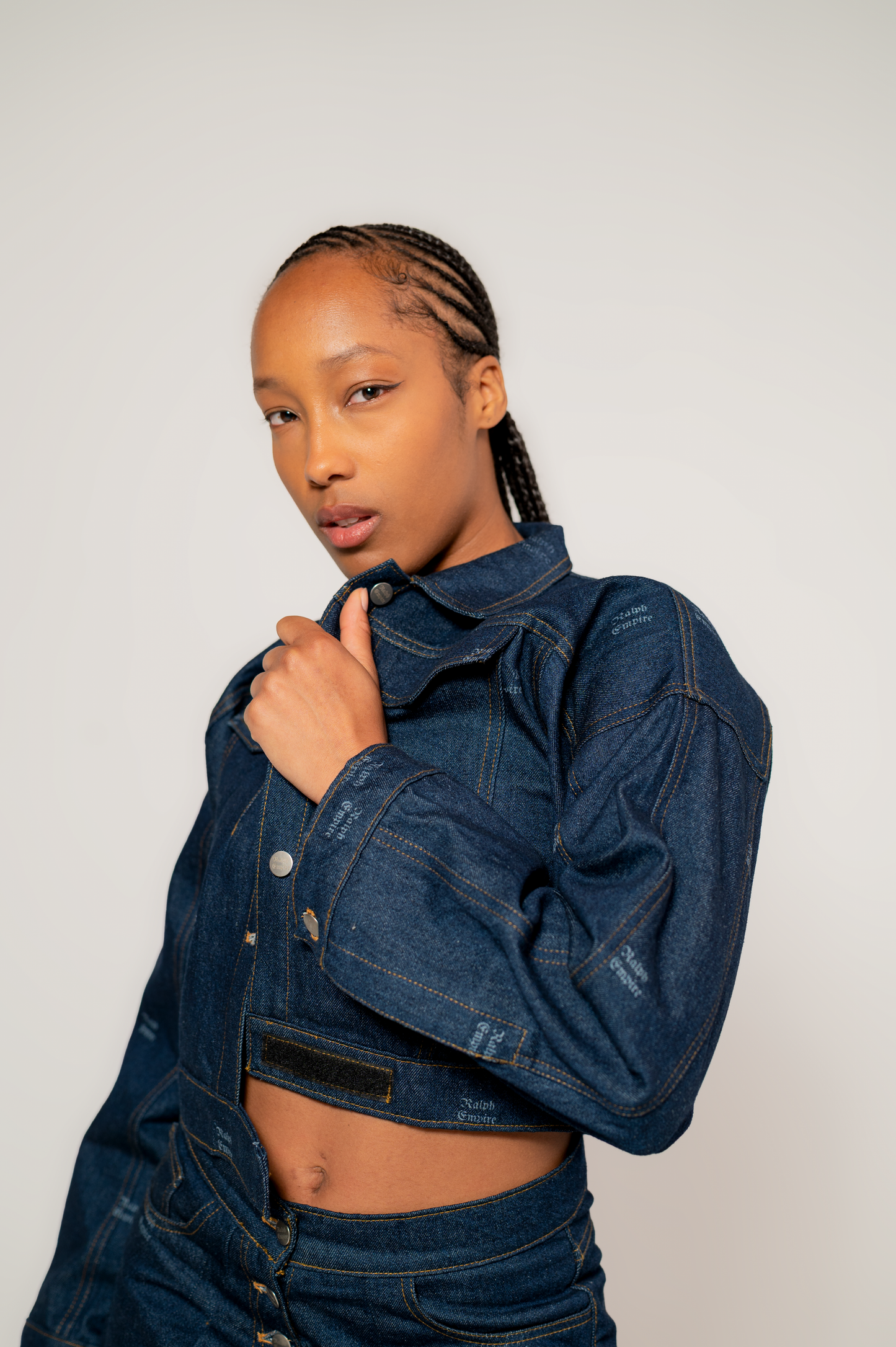 Blueprint Denim Set - Cropped Jacket & high waist wide-leg Pants