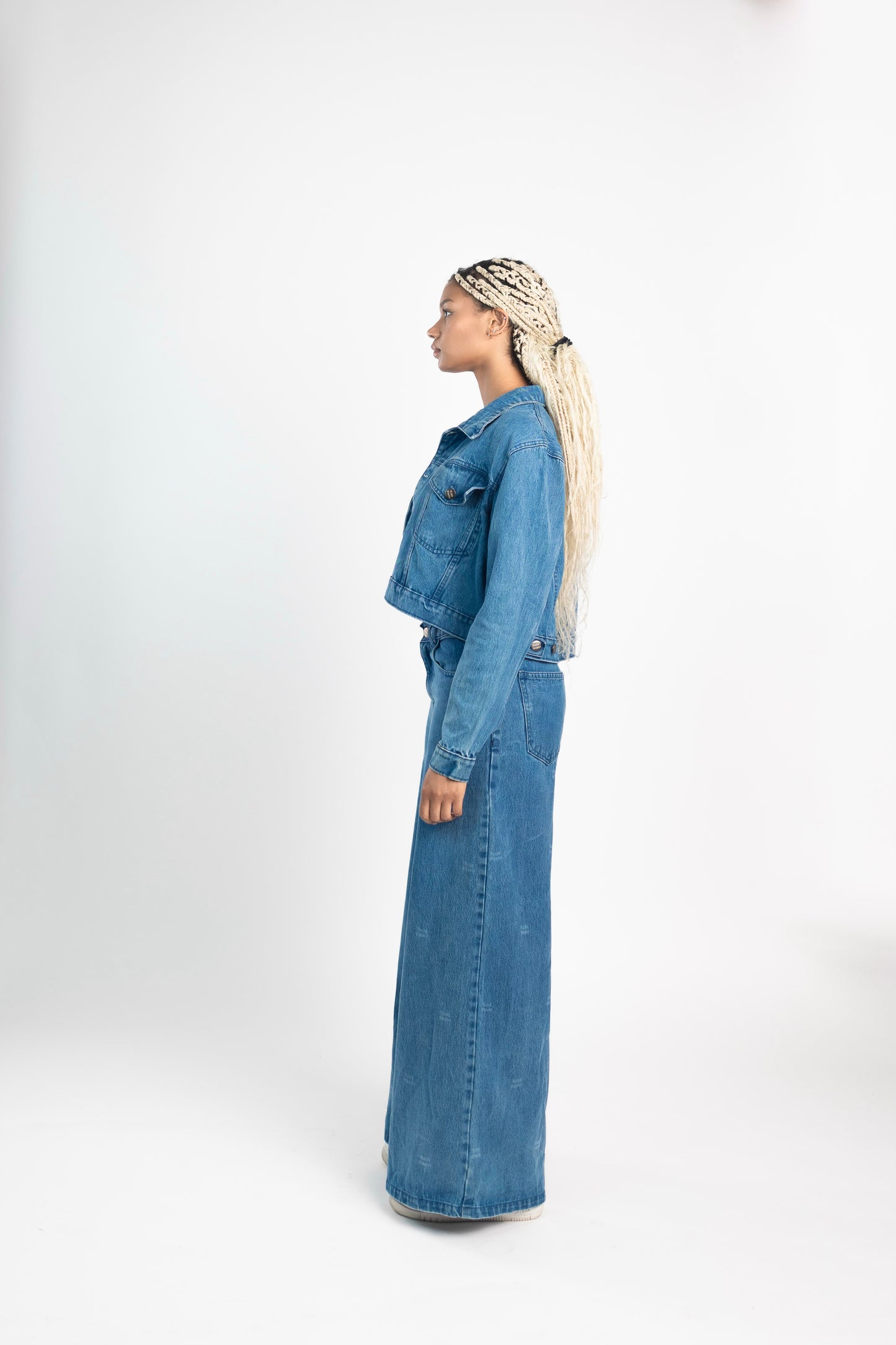 Denim Set - Women jeans Jacket and wide leg pants