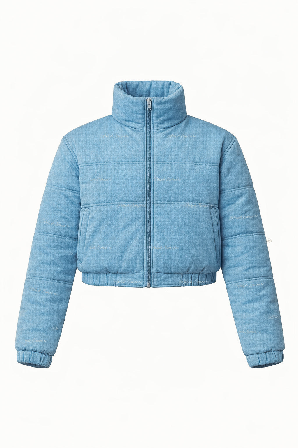 The Denim Cloud - Washed Denim Blue Cropped Puffer Jacket