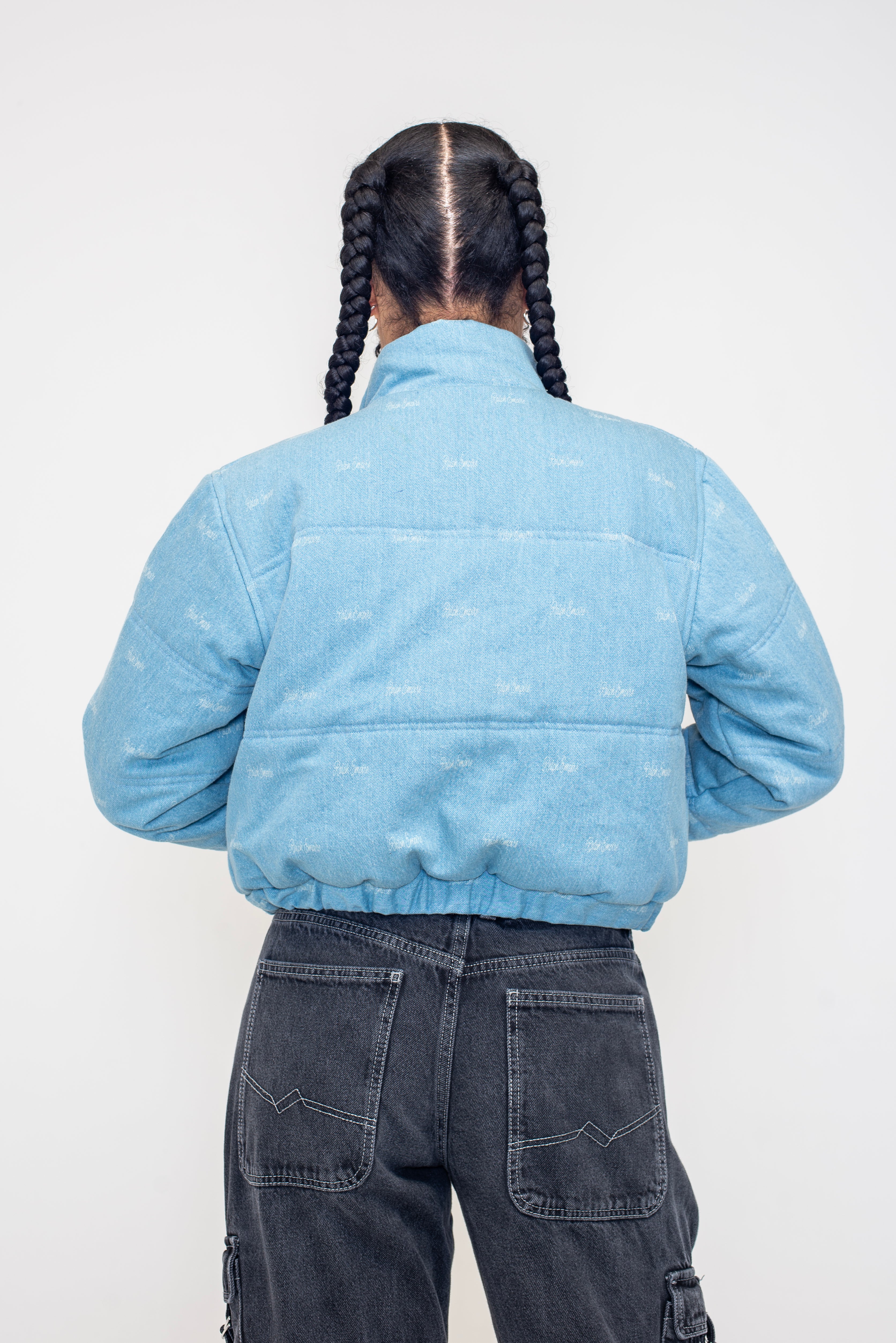 The Denim Cloud - Washed Denim Blue Cropped Puffer Jacket