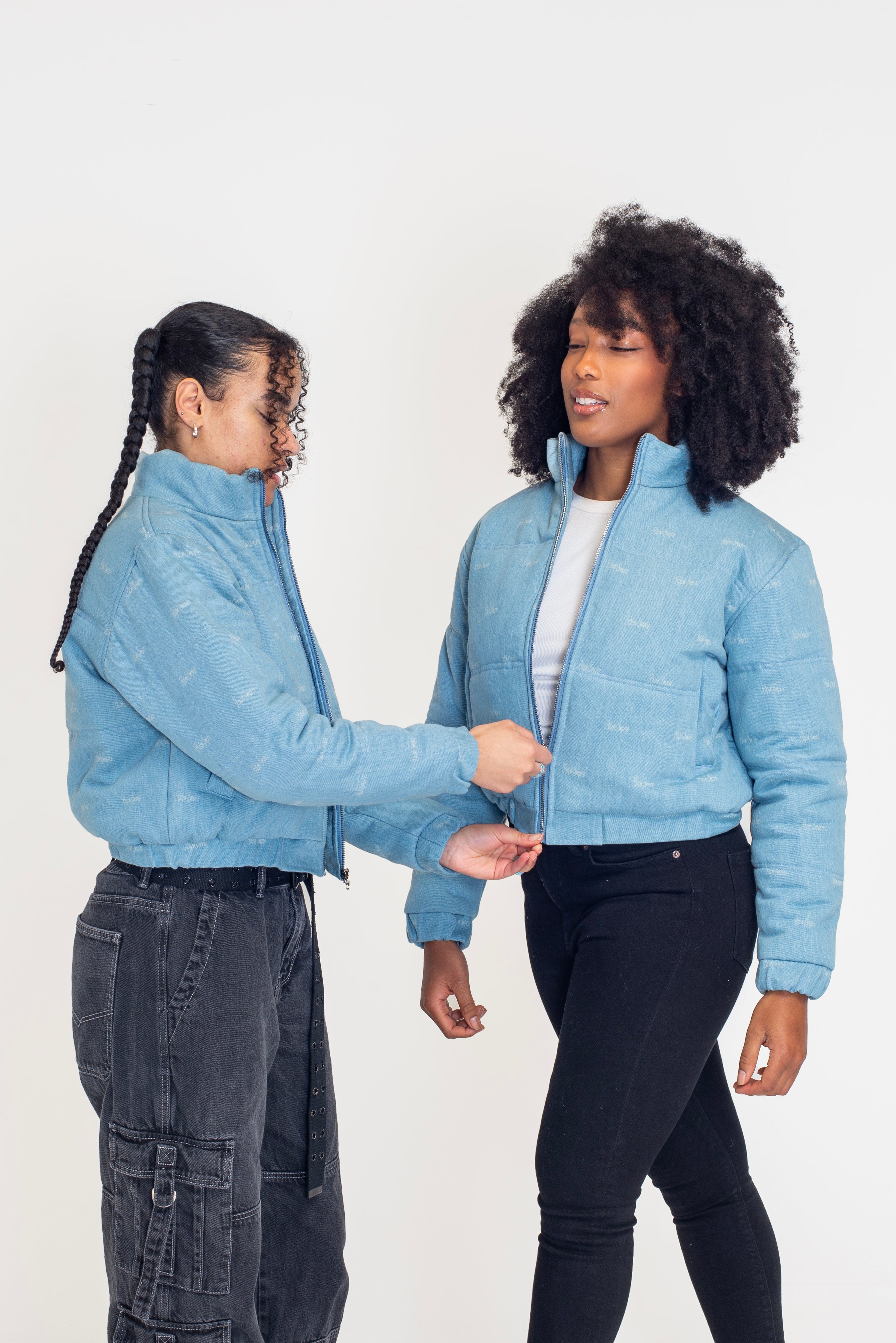 The Denim Cloud - Washed Denim Blue Cropped Puffer Jacket