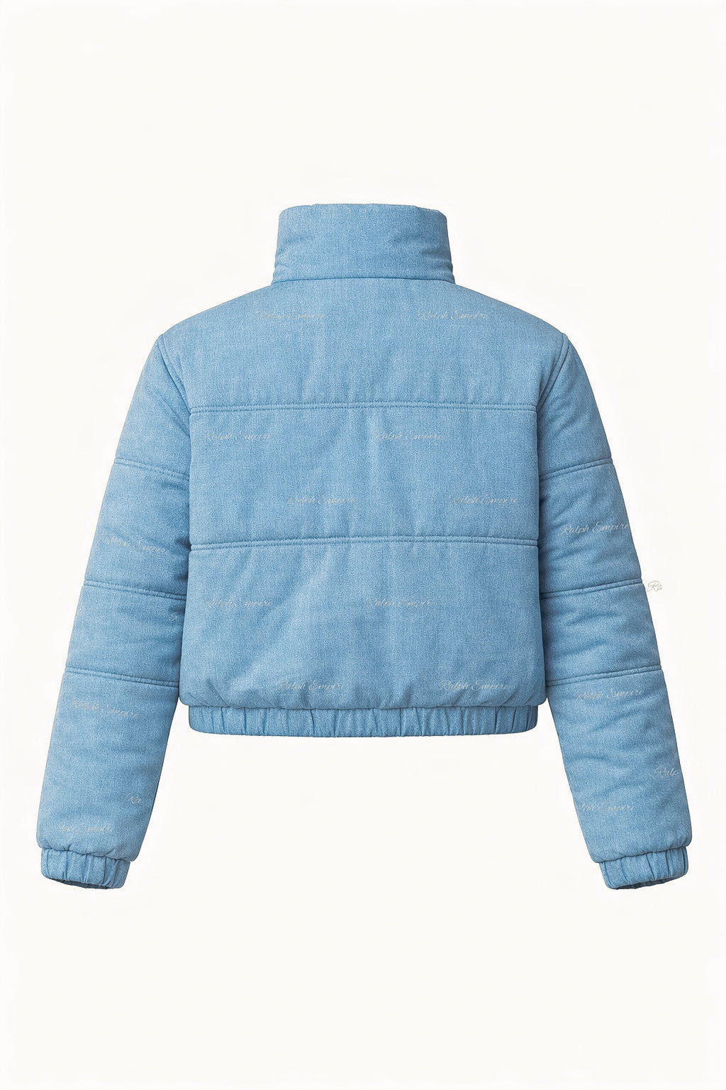 The Denim Cloud - Washed Denim Blue Cropped Puffer Jacket