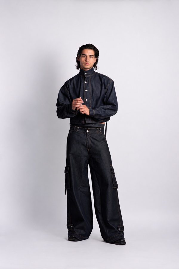 RIGID MOTION — Oversized Denim Jacket + Cargo Pants