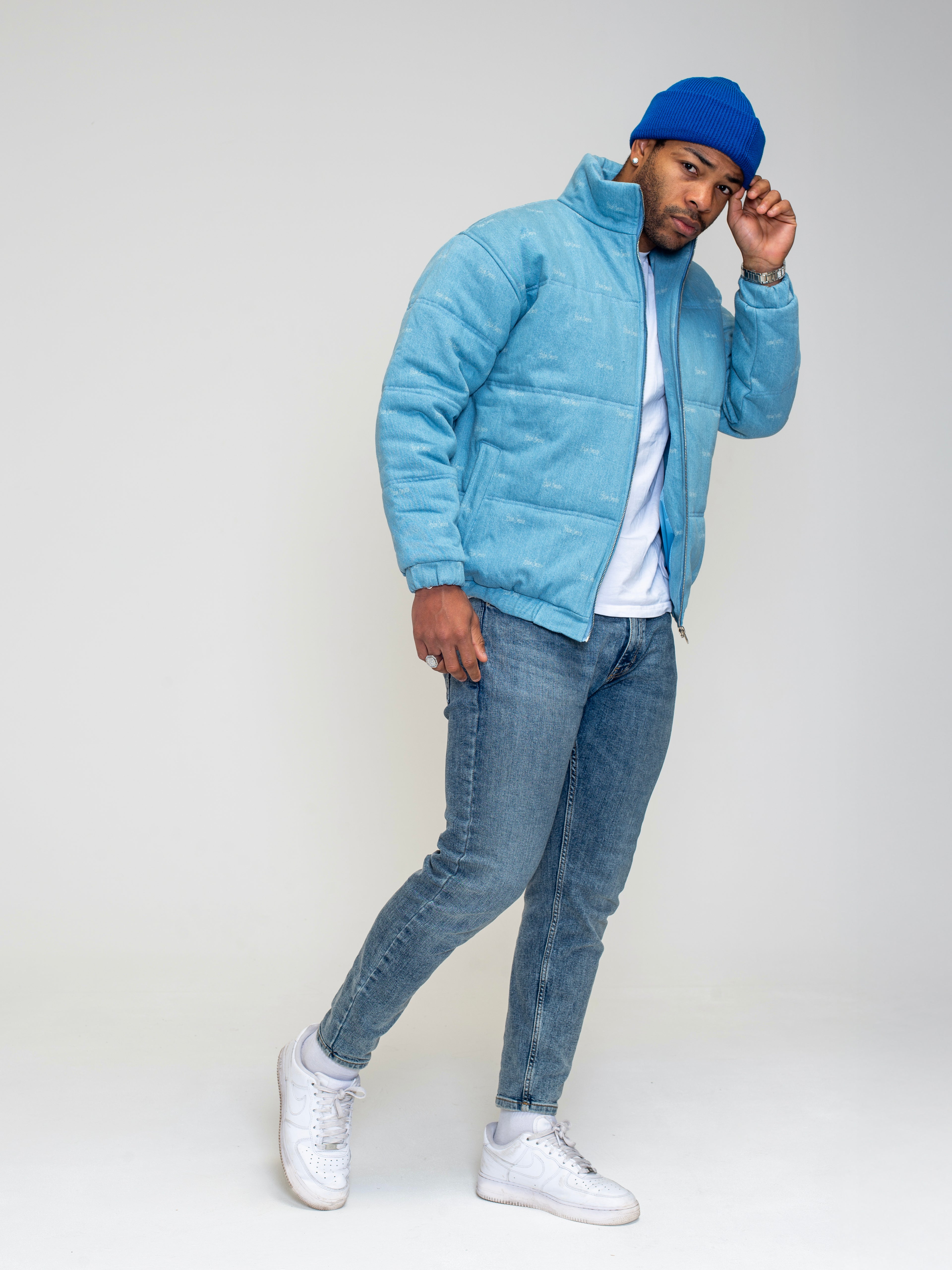 The Denim Cloud - Washed Denim Blue Puffer Jacket