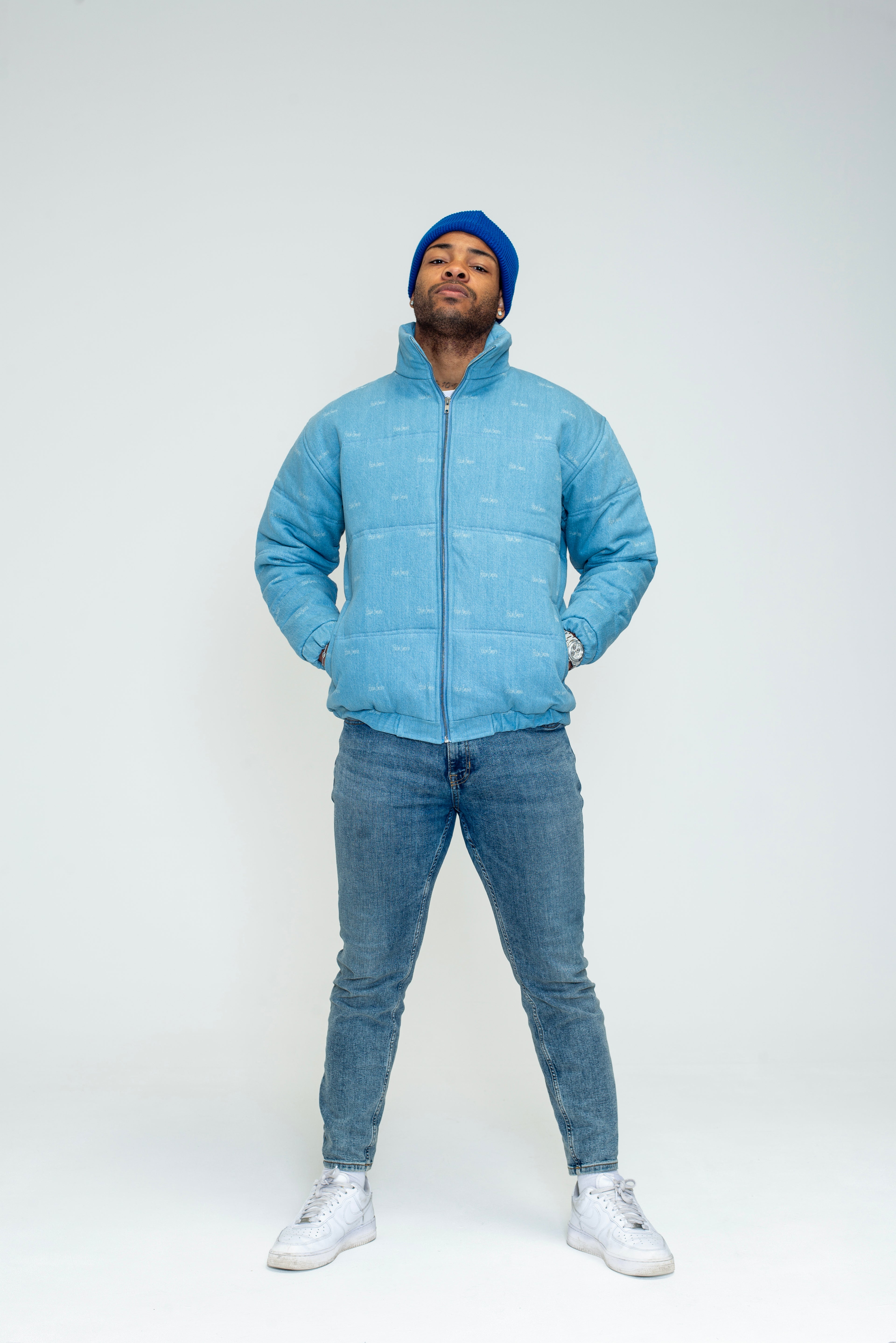 The Denim Cloud - Washed Denim Blue Puffer Jacket