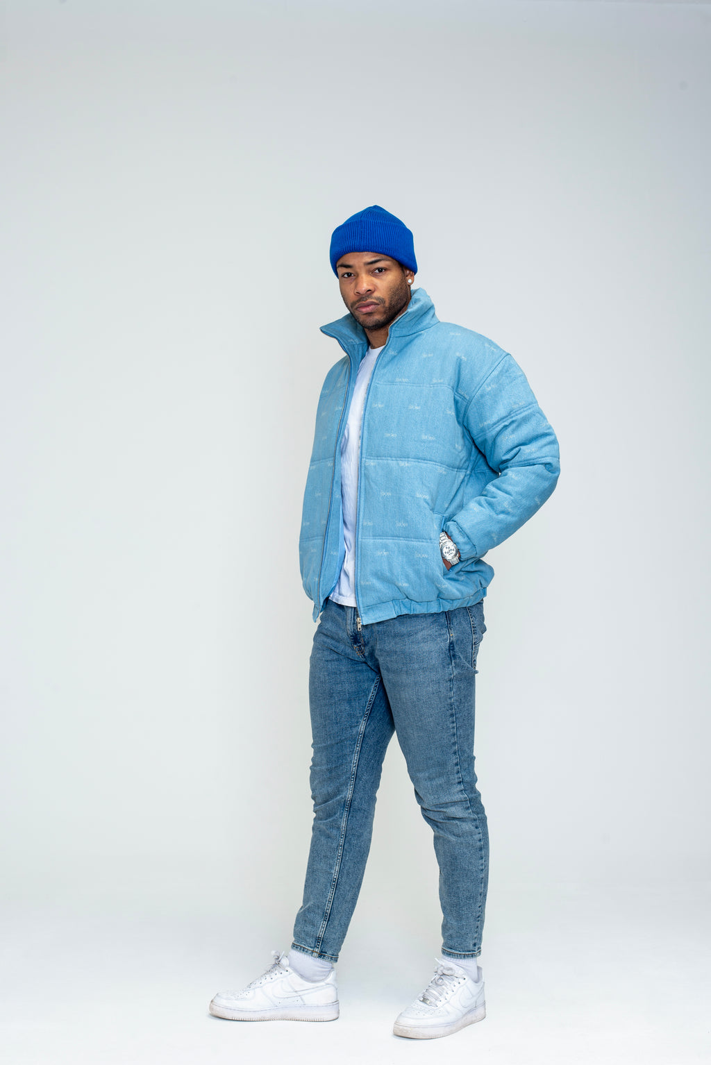 The Denim Cloud - Washed Denim Blue Puffer Jacket