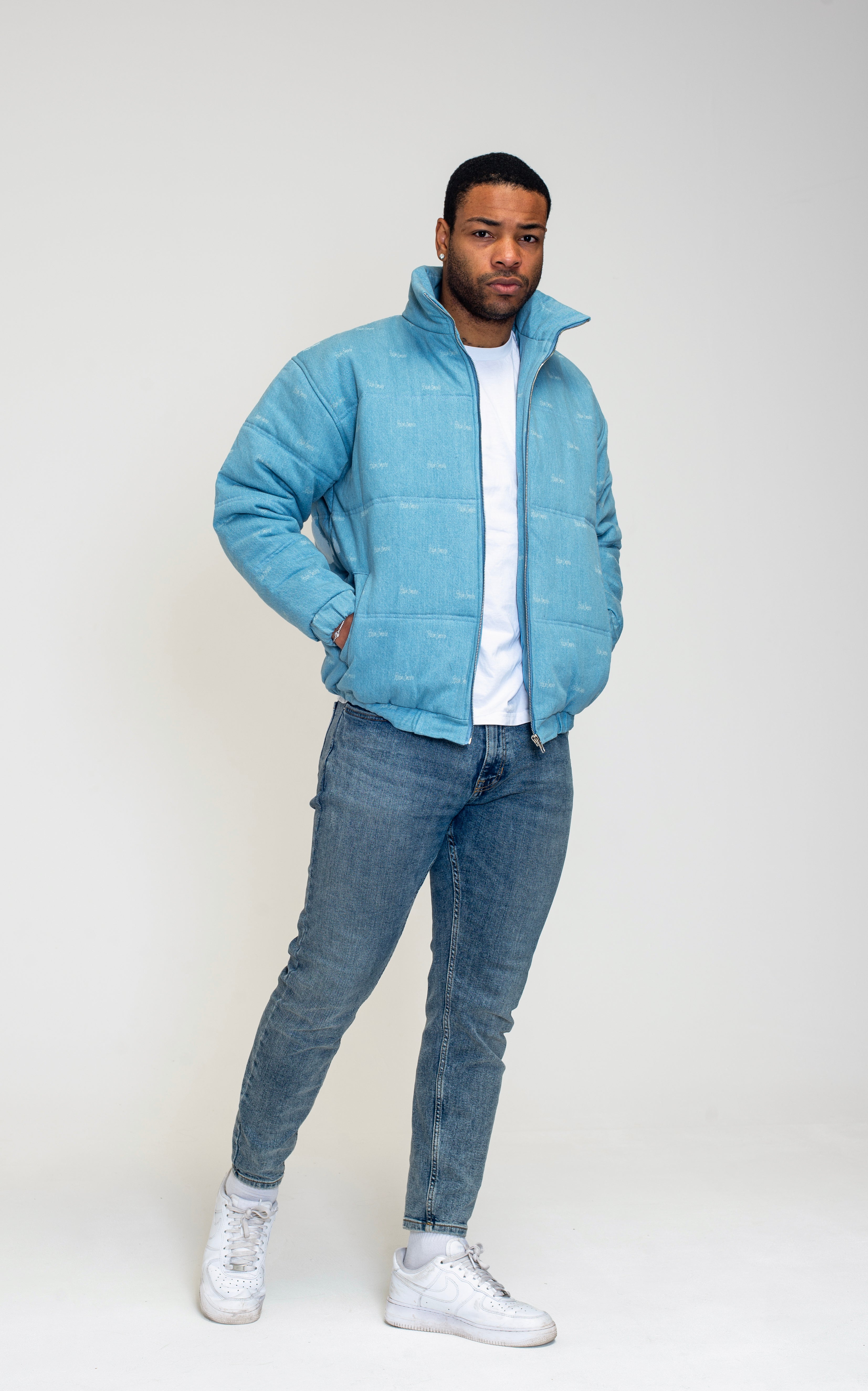 The Denim Cloud - Washed Denim Blue Puffer Jacket