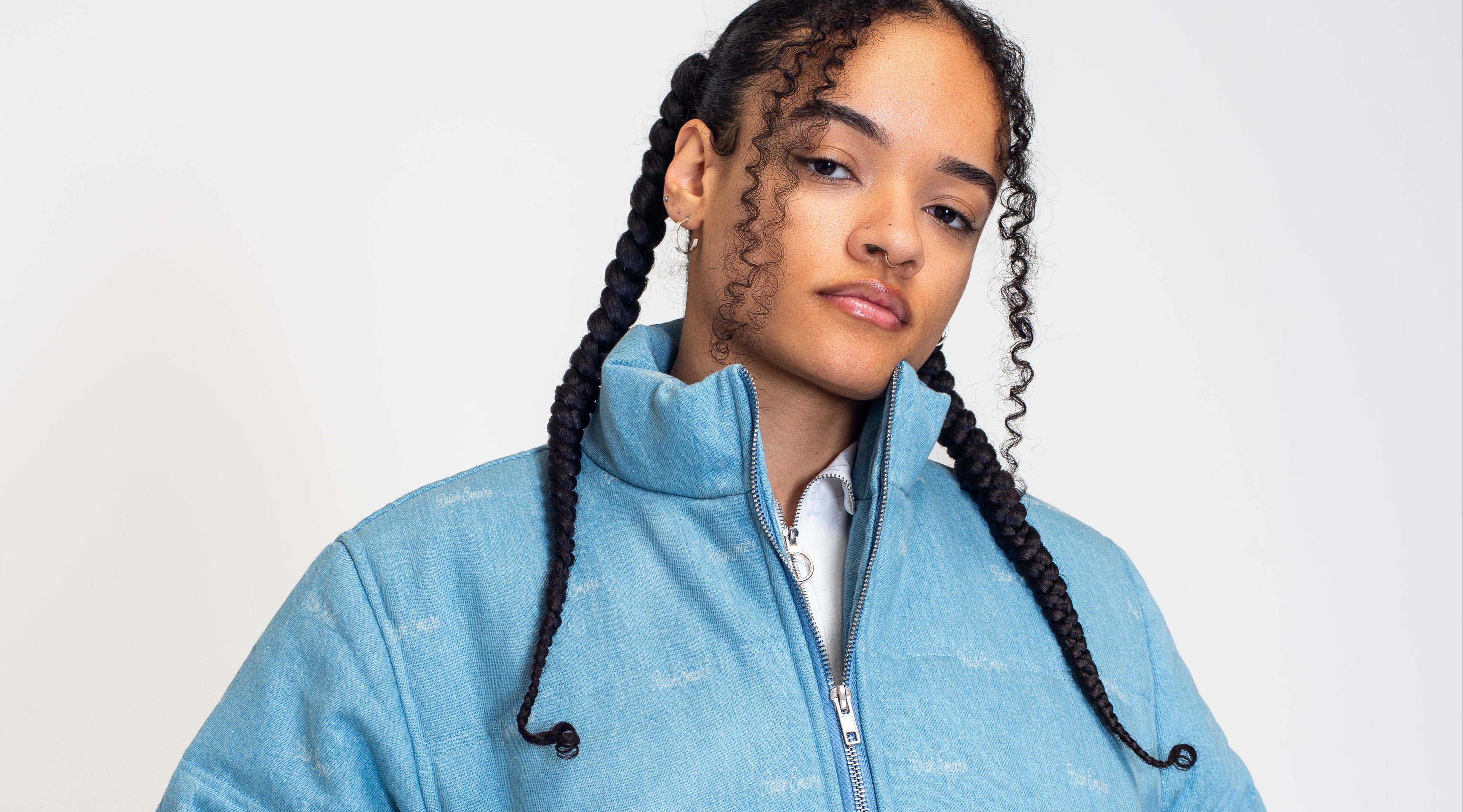 The Denim Cloud - Washed Denim Blue Cropped Puffer Jacket
