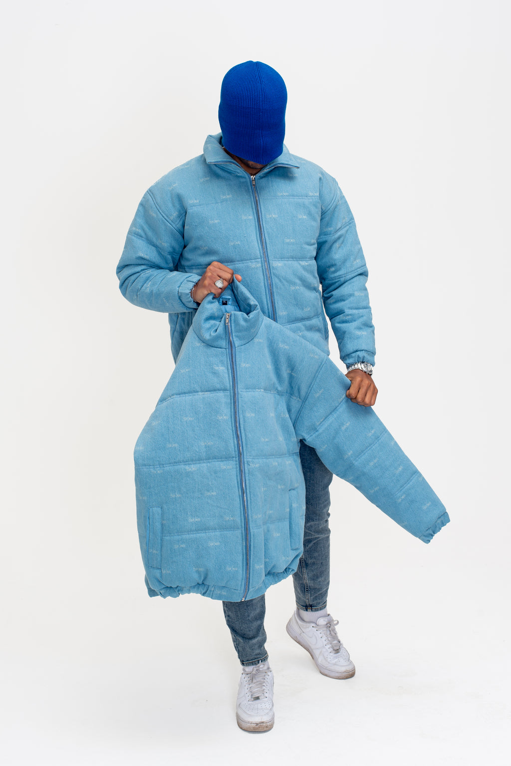 The Denim Cloud - Washed Denim Blue Puffer Jacket