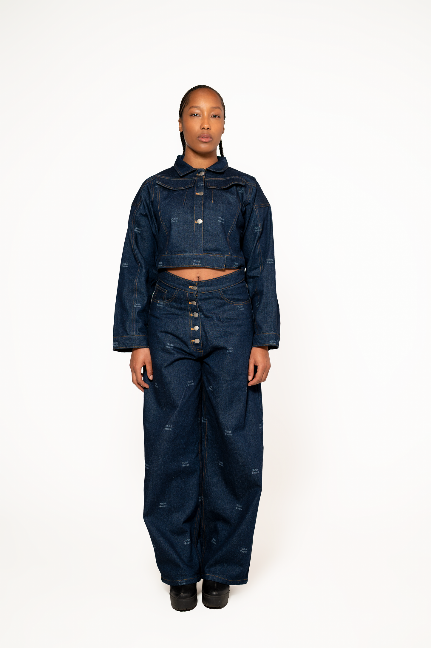 Blueprint Denim Set - High waist wide-leg Pants