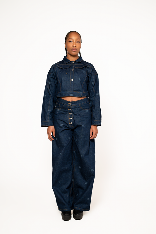 Blueprint Denim Set - Cropped Jacket & high waist wide-leg Pants