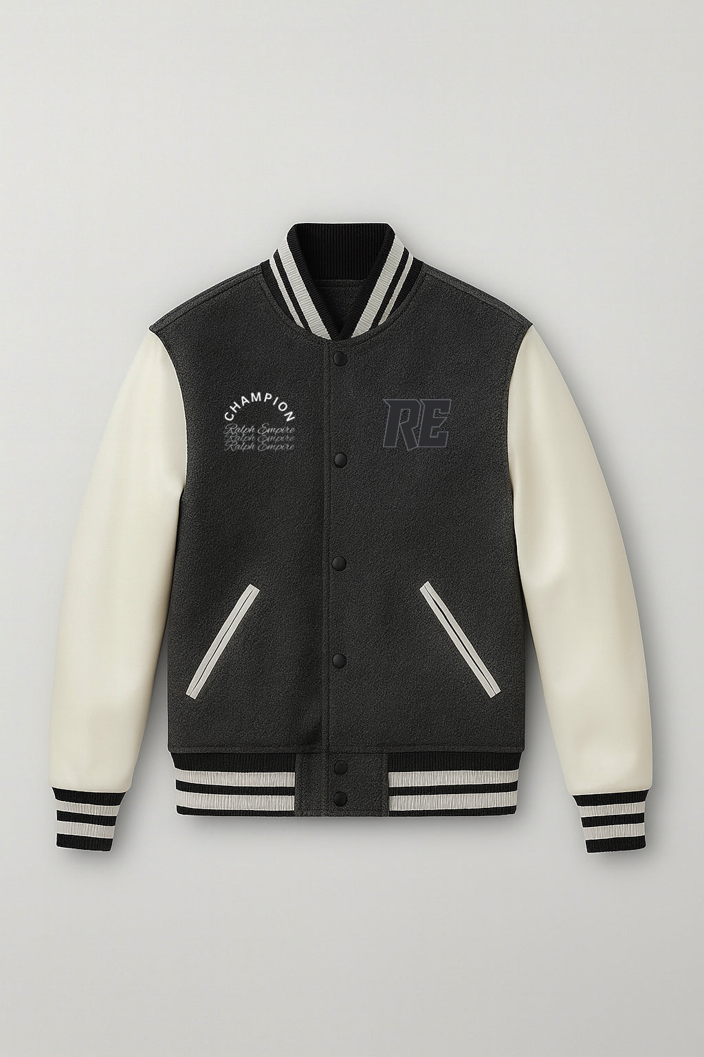 Empire Elite – Premium Collegejacke – Schwarz und Weiß. 