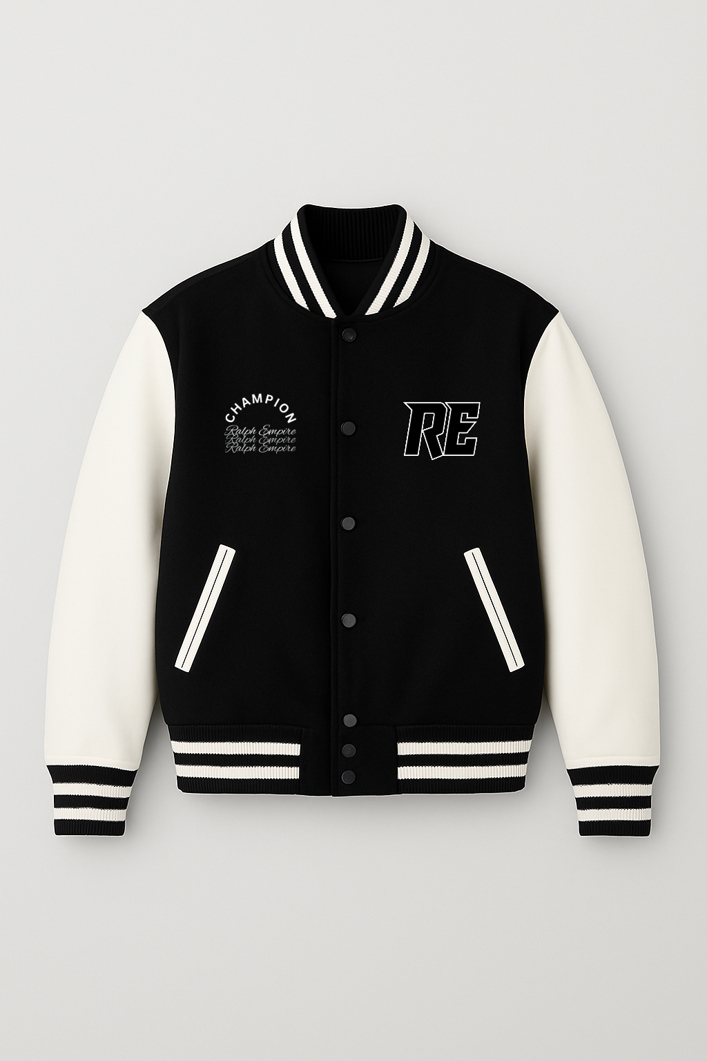 Empire Elite – Premium Collegejacke – Schwarz und Weiß. 